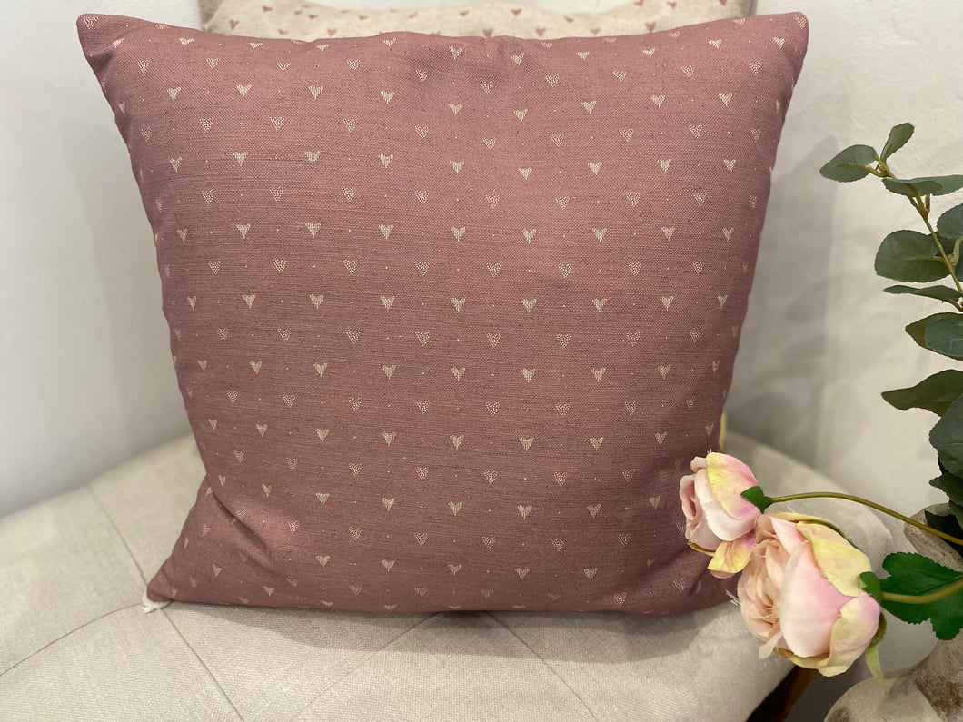 Cushion Cover - Linen and Rose - Hearts foxglove on natural linen 45cm