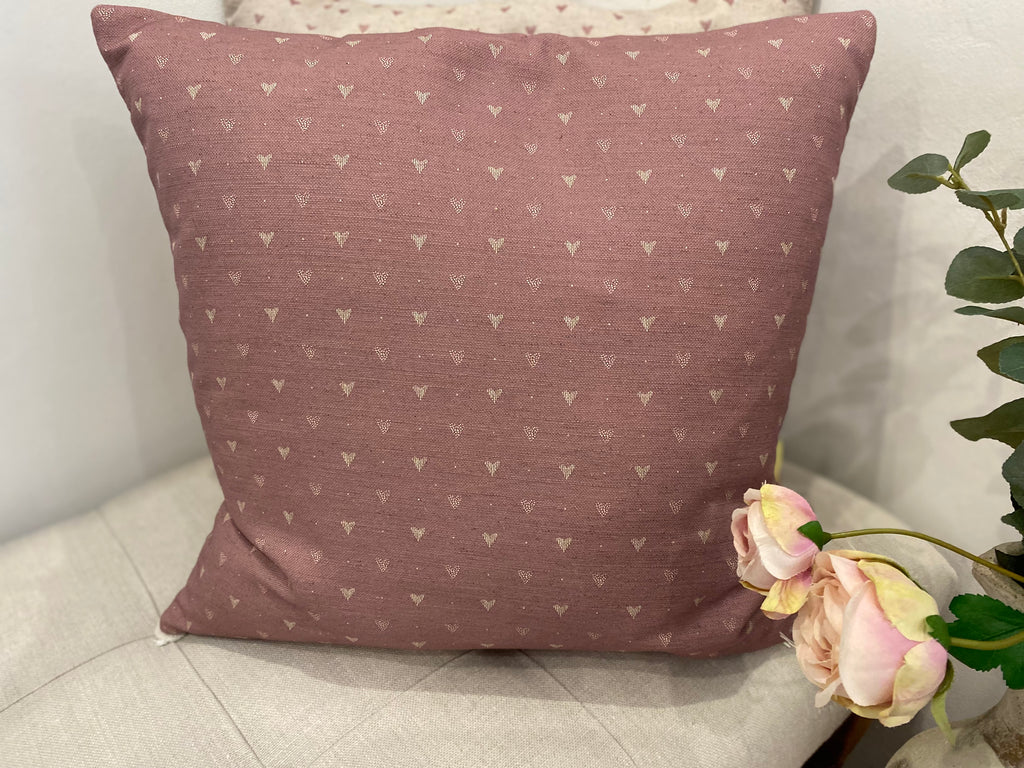 Cushion Cover - Linen and Rose - Hearts foxglove on natural linen 45cm