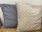 Cushion Cover - Linen and Rose - Hearts Denim on natural linen 45cm