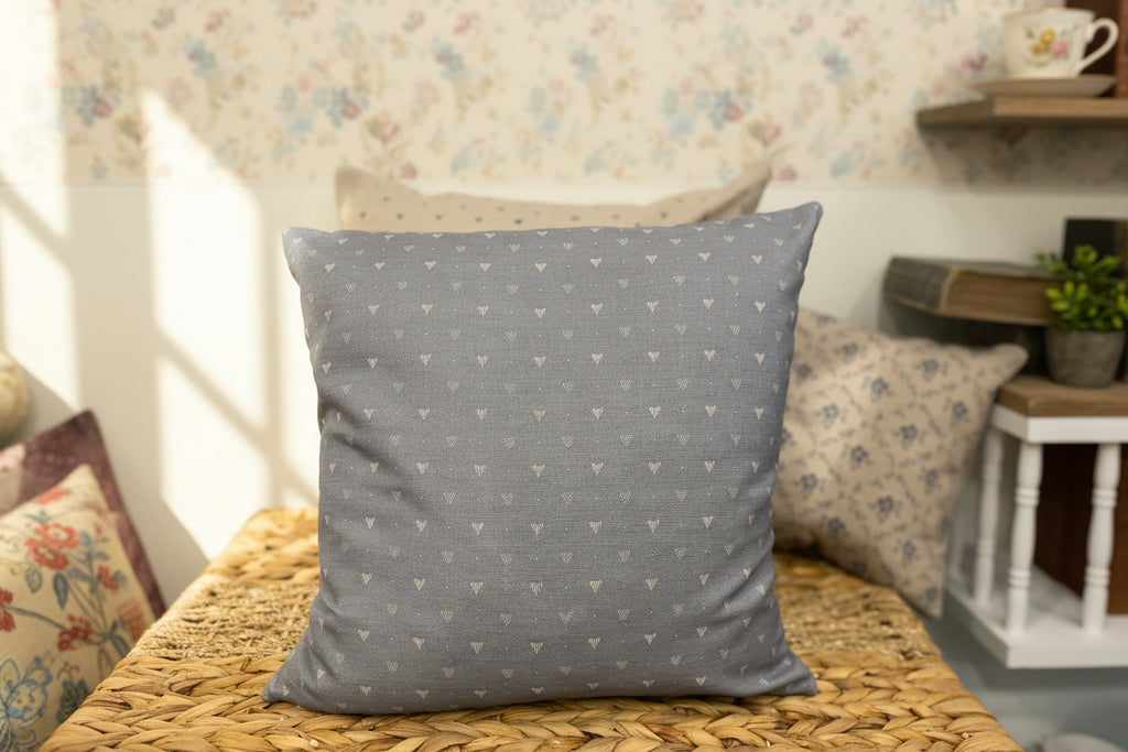 Cushion Cover - Linen and Rose - Hearts Denim on natural linen 45cm