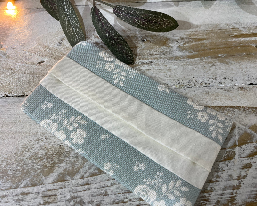 Pocket Tissue cover - Linen and Rose Damson Duck Egg Blue / Aqua