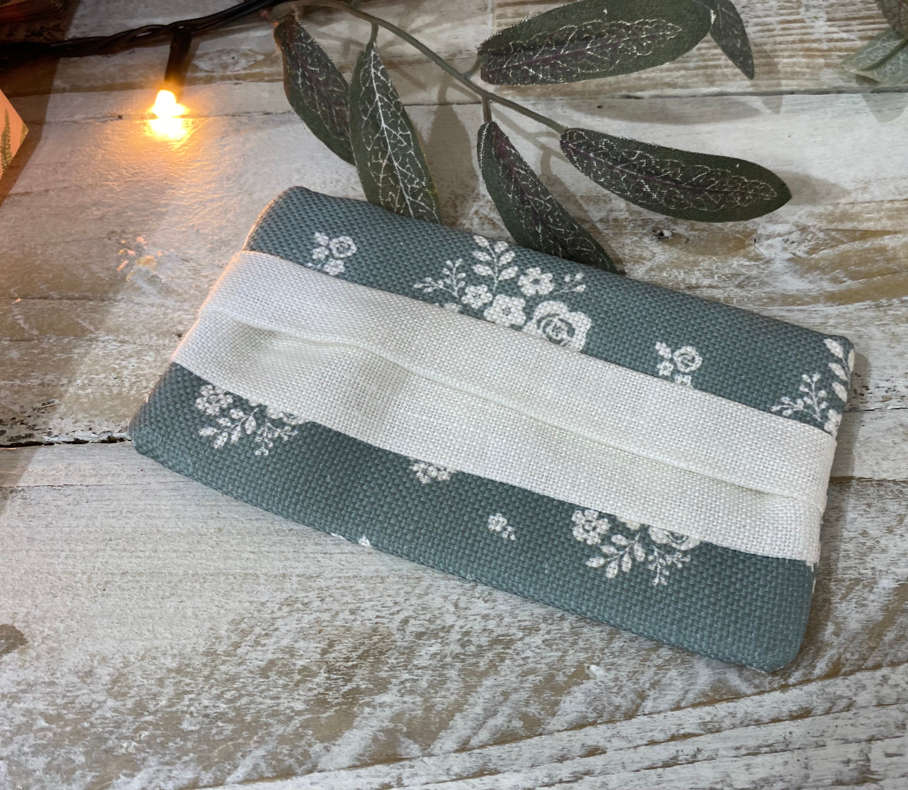 Pocket Tissue cover - Linen and Rose Damson Sea green