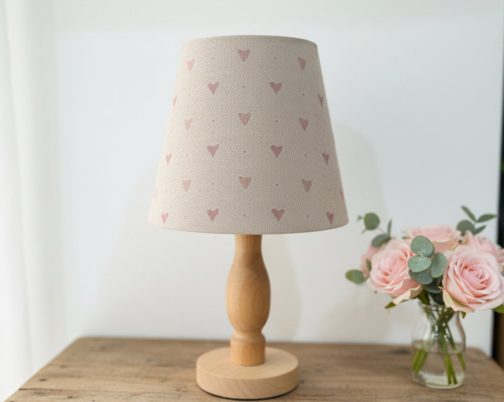 Mini Empire Lampshade - Linen & Rose -  Hearts Foxglove natural - 15cm