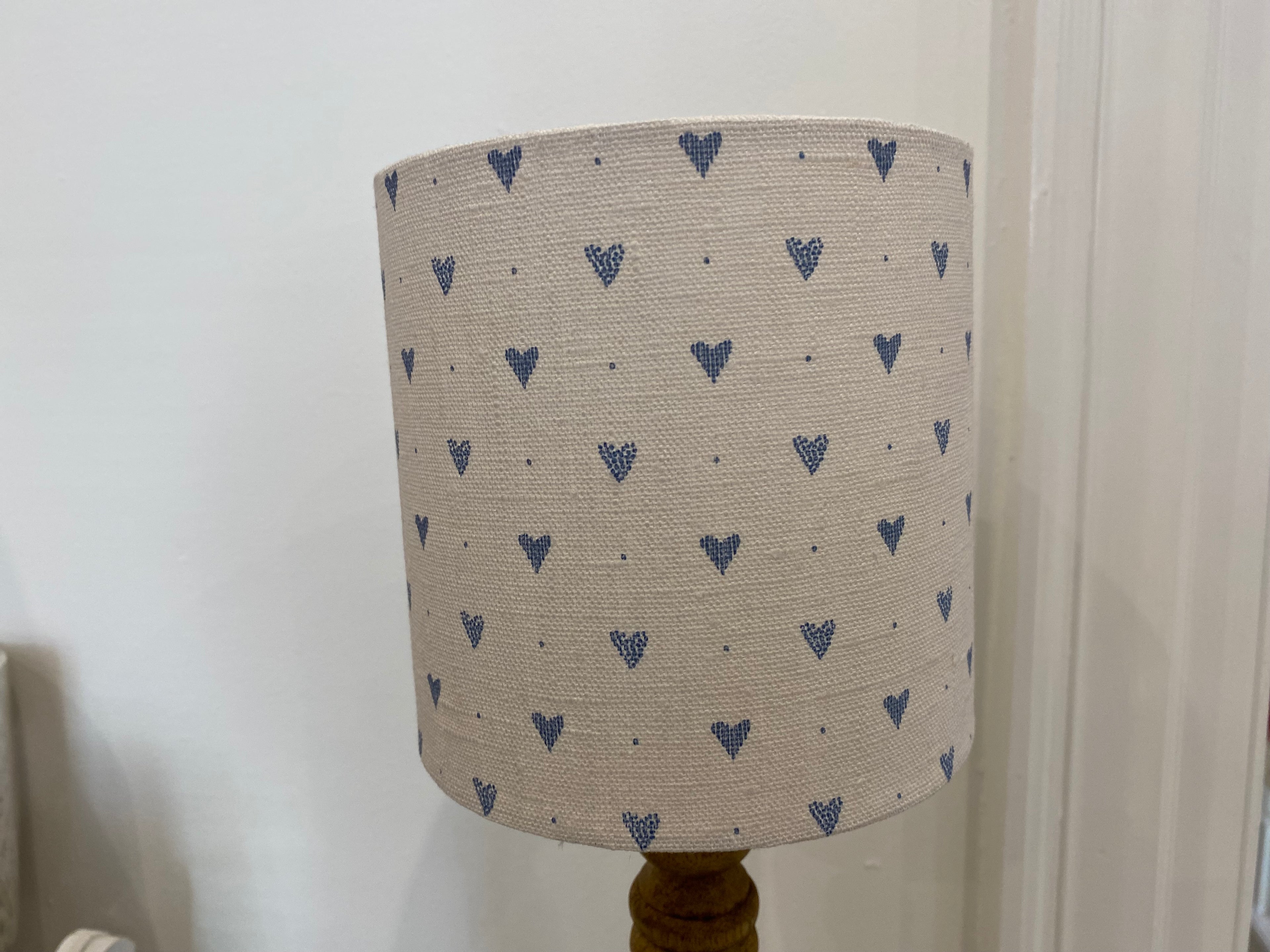 Lampshade - Linen and Rose Emilia Denim Hearts linen - 15cm drum