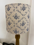 Lampshade - Linen and Rose Emilia Denim on white linen - 15cm drum