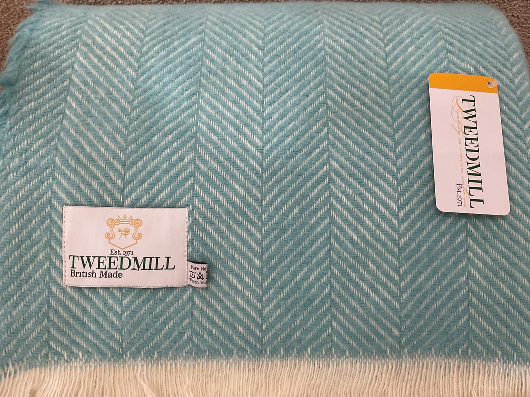 Tweedmill Textiles Upcycled Wool Throw 100% Wool Made in the UK - Blue / Aqua