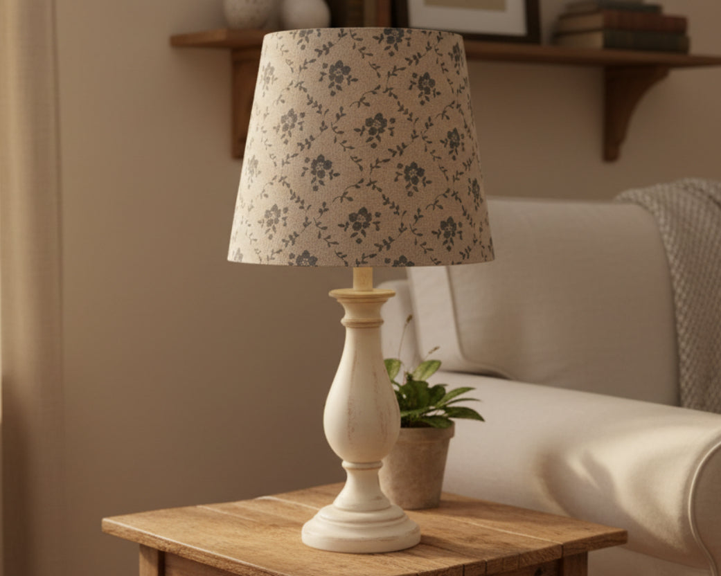 Empire Lampshade - Linen and Rose - Emilia Snow on natural - 25cm