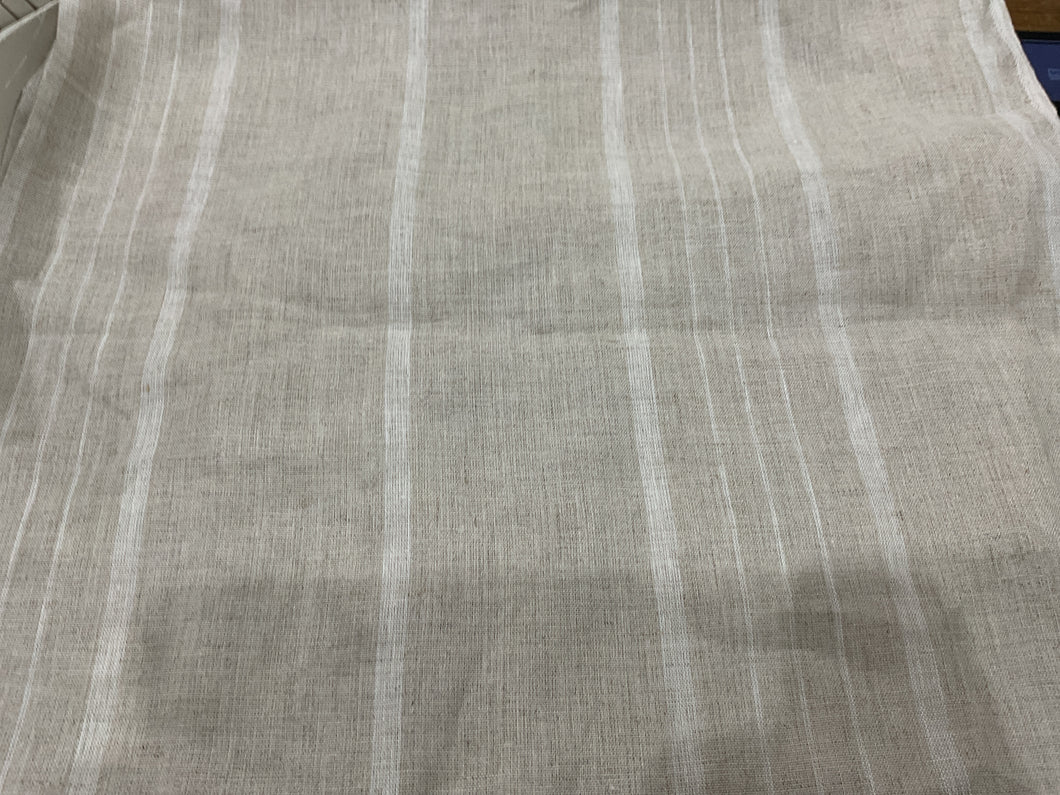 Fabric Remnant - Peony & Sage stipe stone linen