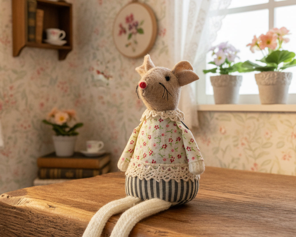 Sitting Mouse with cute long legs ditsy top