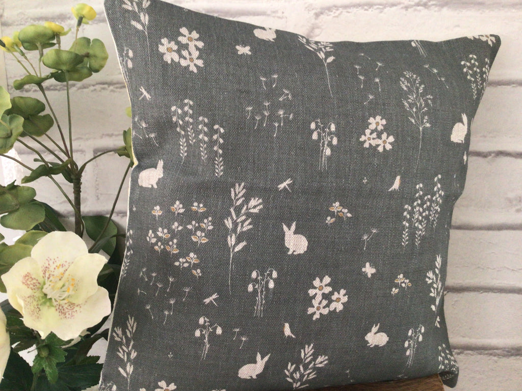 Cushion Cover - Peony and Sage Summer Time Driftwood grey Linen - 32cm x 32cm