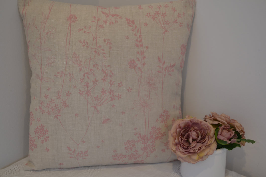 Cushion Cover - Peony and Sage Summer Meadow Pink - 36cm x 36cm