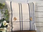 Cushion Cover - Peony & Sage Blue ticking stripe - 32cm x 32cm