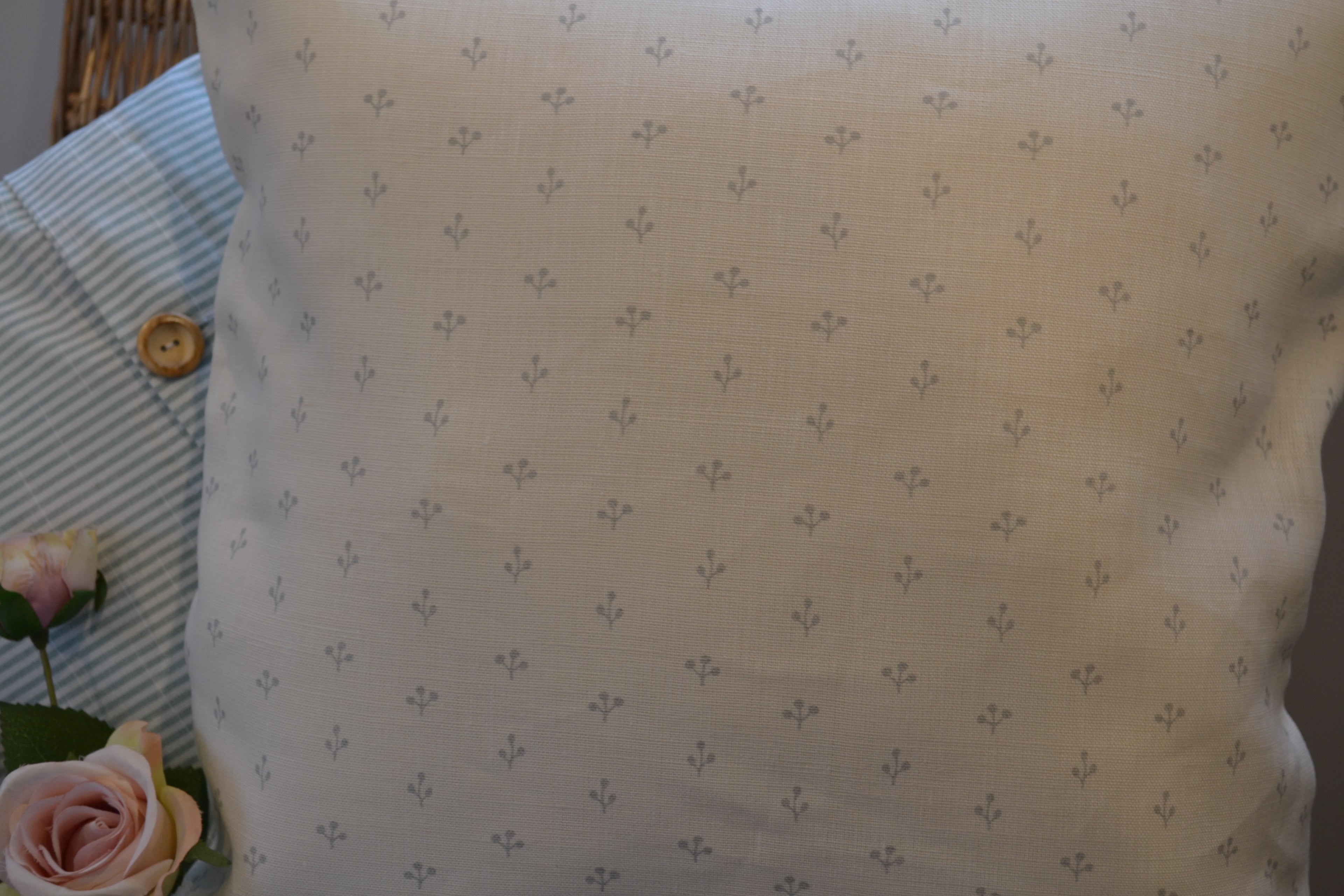 Cushion Cover - Peony and Sage Pretty Rain Sprig on Cream linen - 45cm x 45cm