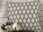 Cushion Cover - Peony & Sage - Ida and stripe blue and hay - 32cm x 32cm