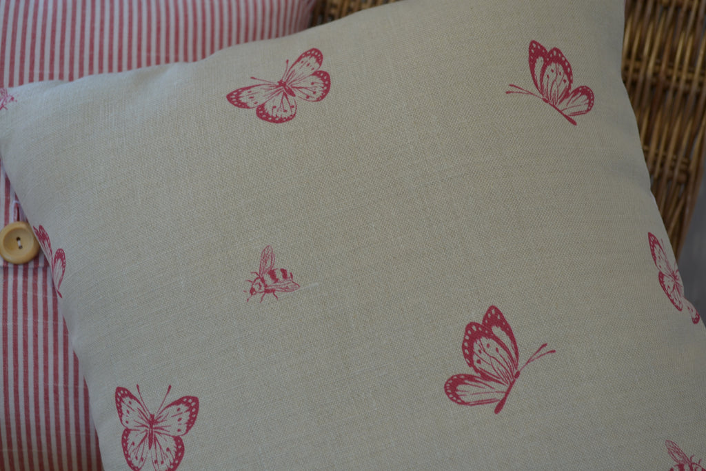 Cushion Cover - Peony and Sage - Bee and Butterfly in Ripple - 36cm x 36cm