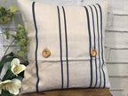 Cushion Cover - Peony & Sage Blue ticking stripe - 32cm x 32cm
