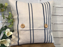 Load image into Gallery viewer, Cushion Cover - Peony &amp; Sage Blue ticking stripe - 32cm x 32cm
