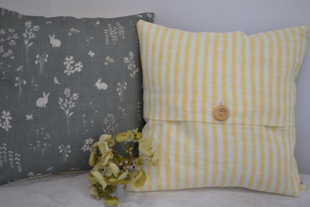 Cushion Cover - Peony and Sage Summer Time Driftwood grey Linen - 32cm x 32cm