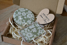 Load image into Gallery viewer, Gift Set Pocket Mirror and Keyring - Peony and Sage - SugarPlum green
