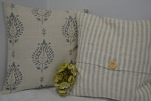 Load image into Gallery viewer, Cushion Cover - Peony and Sage Thali Grey Linen - stripe reverse - 32cm x 32cm
