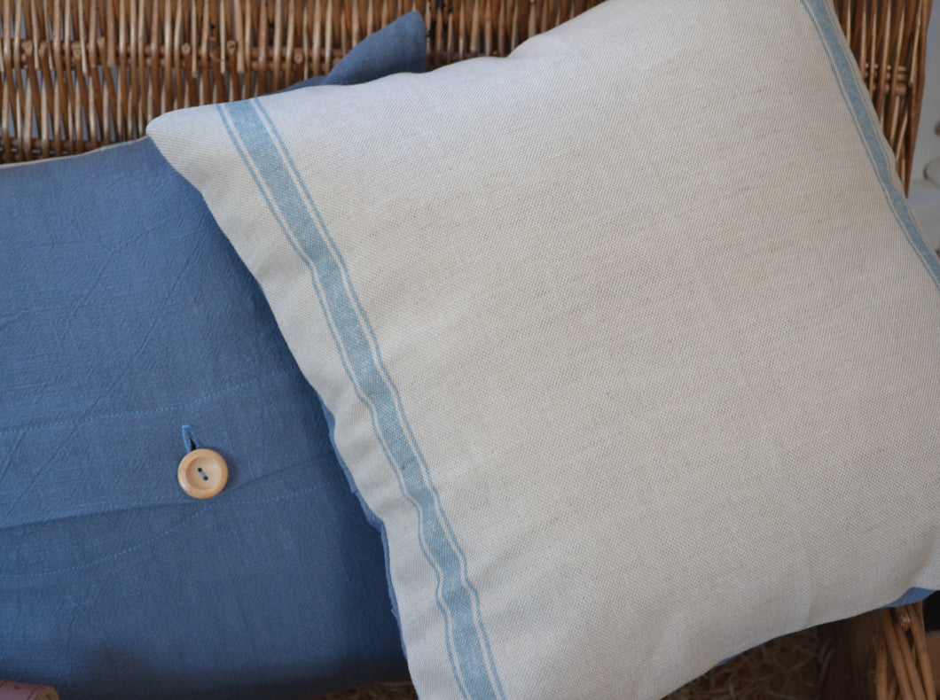 Cushion Cover - Olive and Daisy Nordic blue 2 stripe linen - 36cm x 36 cm