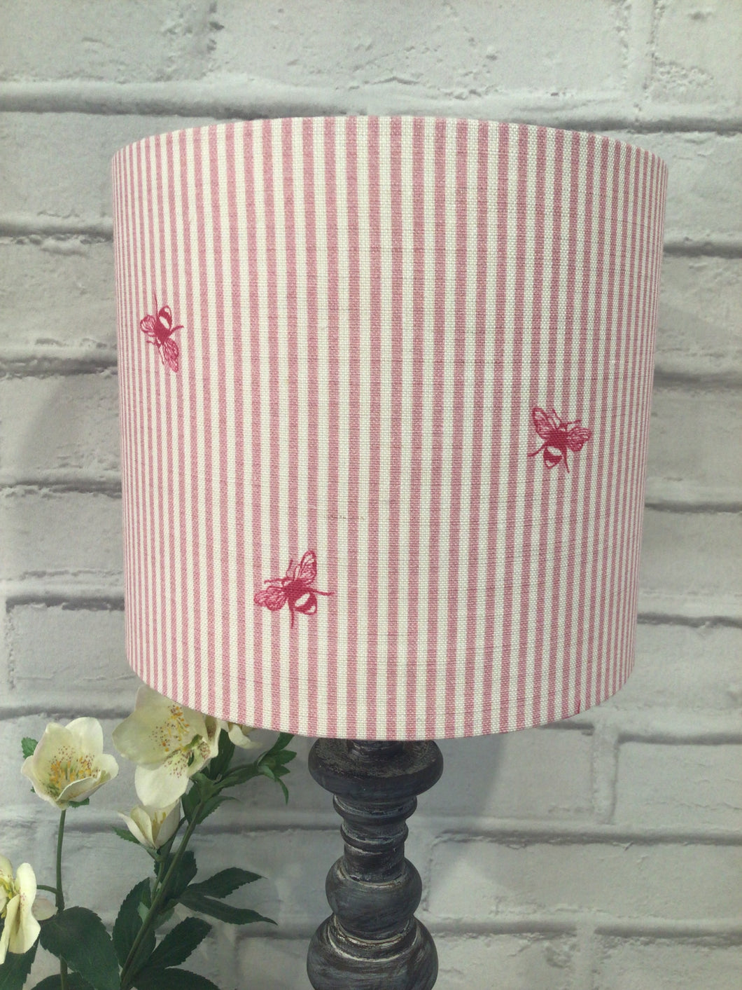 Lampshade - Peony and Sage Bee & Pinstripe Raspberry and Rose- 20cm drum