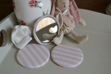 Load image into Gallery viewer, Pocket Mirror - Peony and Sage - Pink Eva Stripe on cream linen
