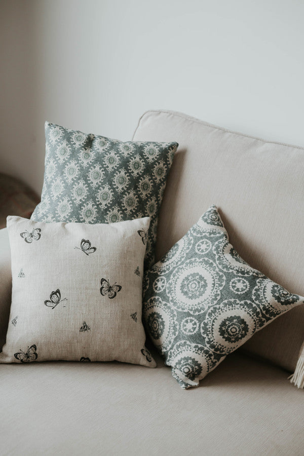 Cushion Cover - Peony and Sage Suzanni Mussel on dune linen - 36cm x 36 cm