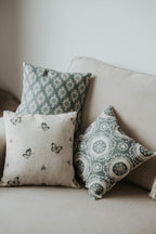 Cushion Cover - Peony and Sage Suzanni Mussel on dune linen - 36cm x 36 cm