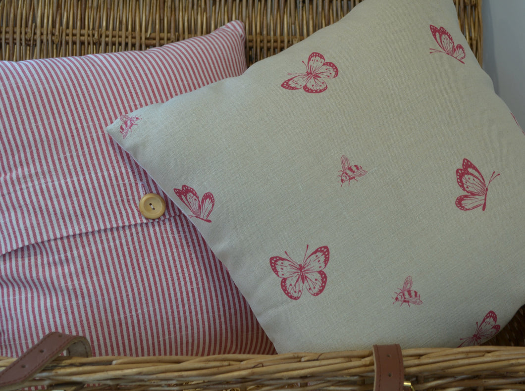 Cushion Cover - Peony and Sage - Bee and Butterfly in Ripple - 36cm x 36cm
