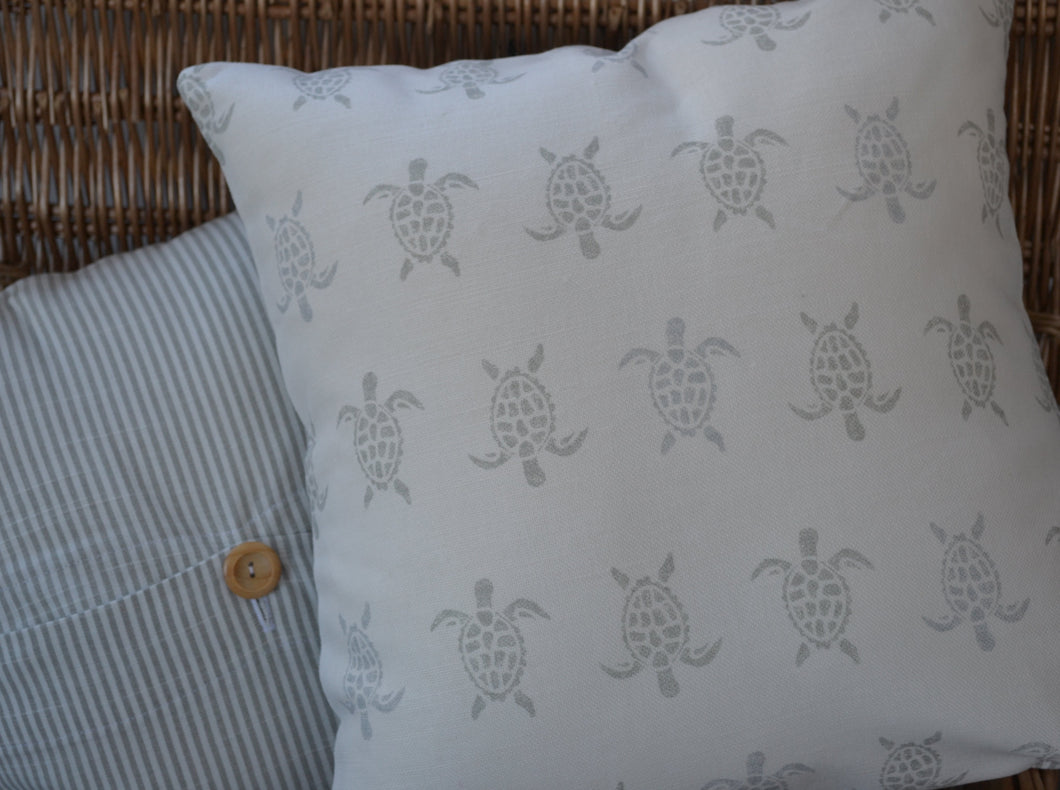 Cushion Cover - Peony and Sage Turtle white and grey linen - 36cm x 36 cm