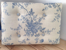Load image into Gallery viewer, Footstool - Peony &amp; Sage Mia Porcelain Blue on stone linen

