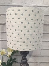 Load image into Gallery viewer, Lampshade - Olive and Daisy spotty in totally baltic - 30cm drum

