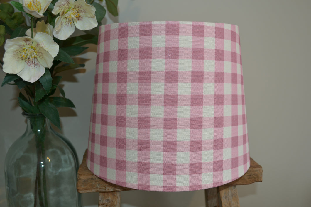 Empire Lampshade - Peony and Sage - Rose and Pink Check linen - 25cm Shade