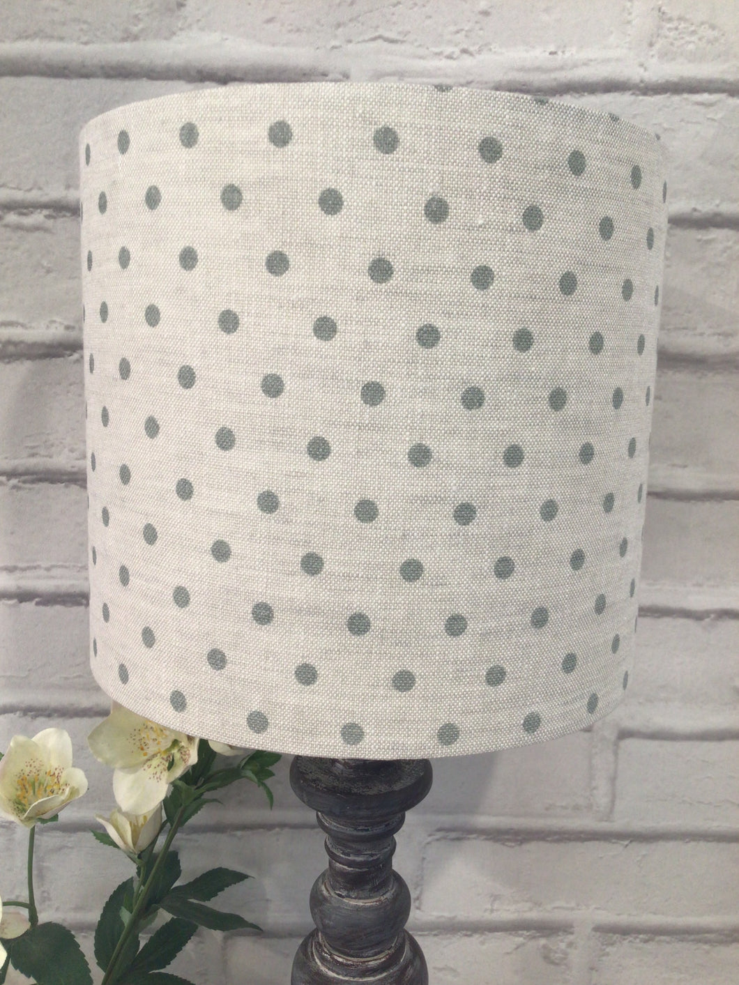 Lampshade - Olive and Daisy spotty in totally baltic - 30cm drum
