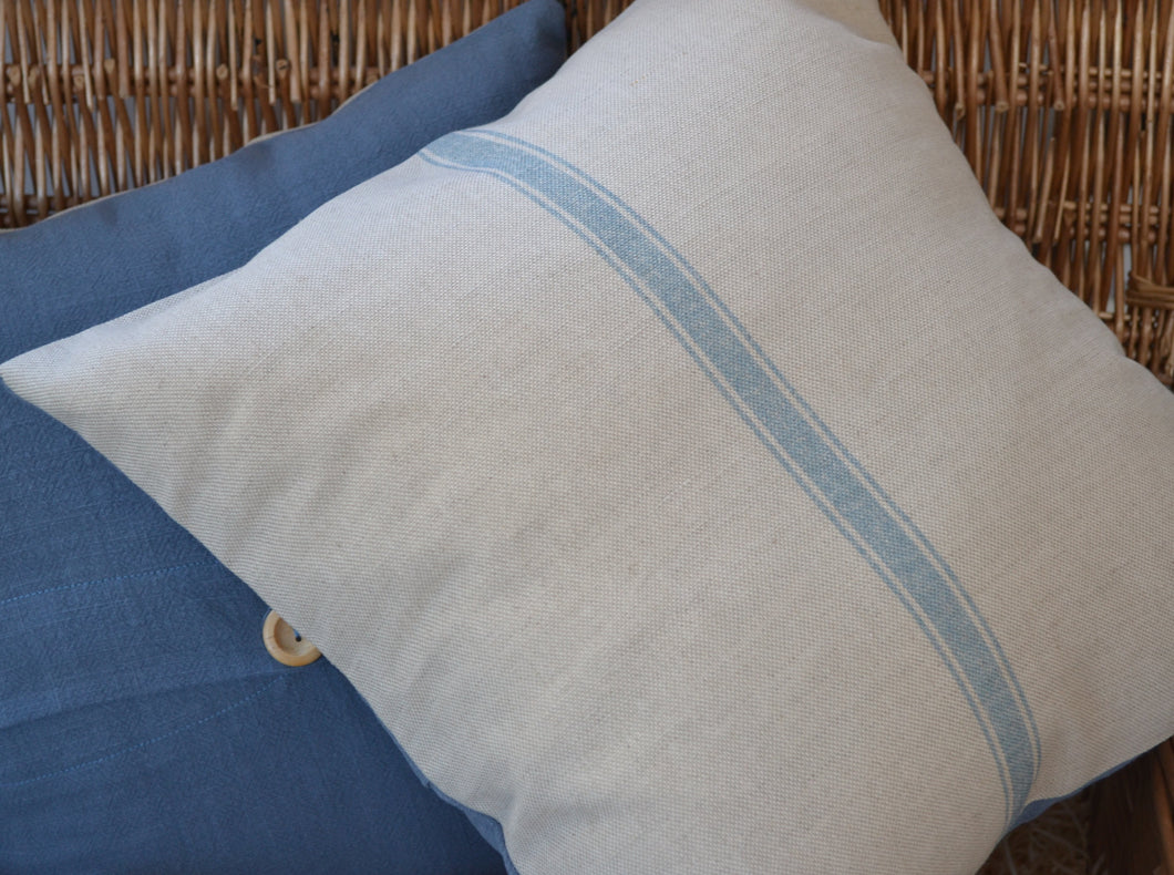 Cushion Cover - Olive and Daisy Nordic blue stripe linen - 36cm x 36 cm