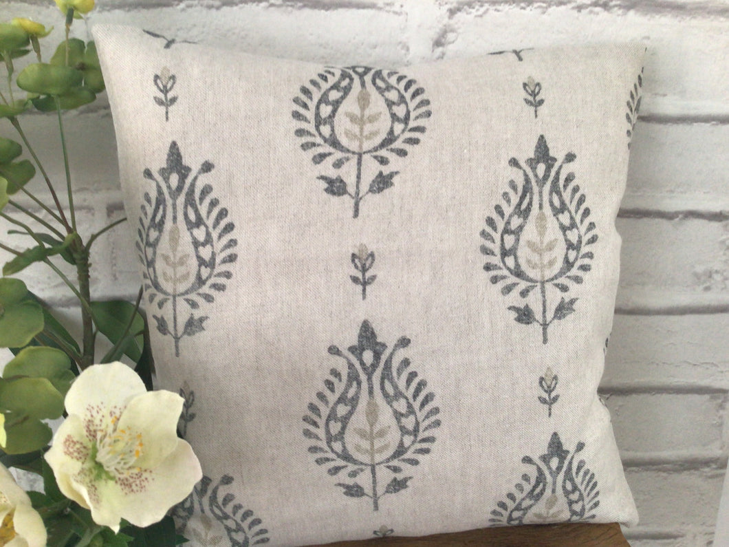 Cushion Cover - Peony and Sage Thali Grey Linen - stripe reverse - 32cm x 32cm