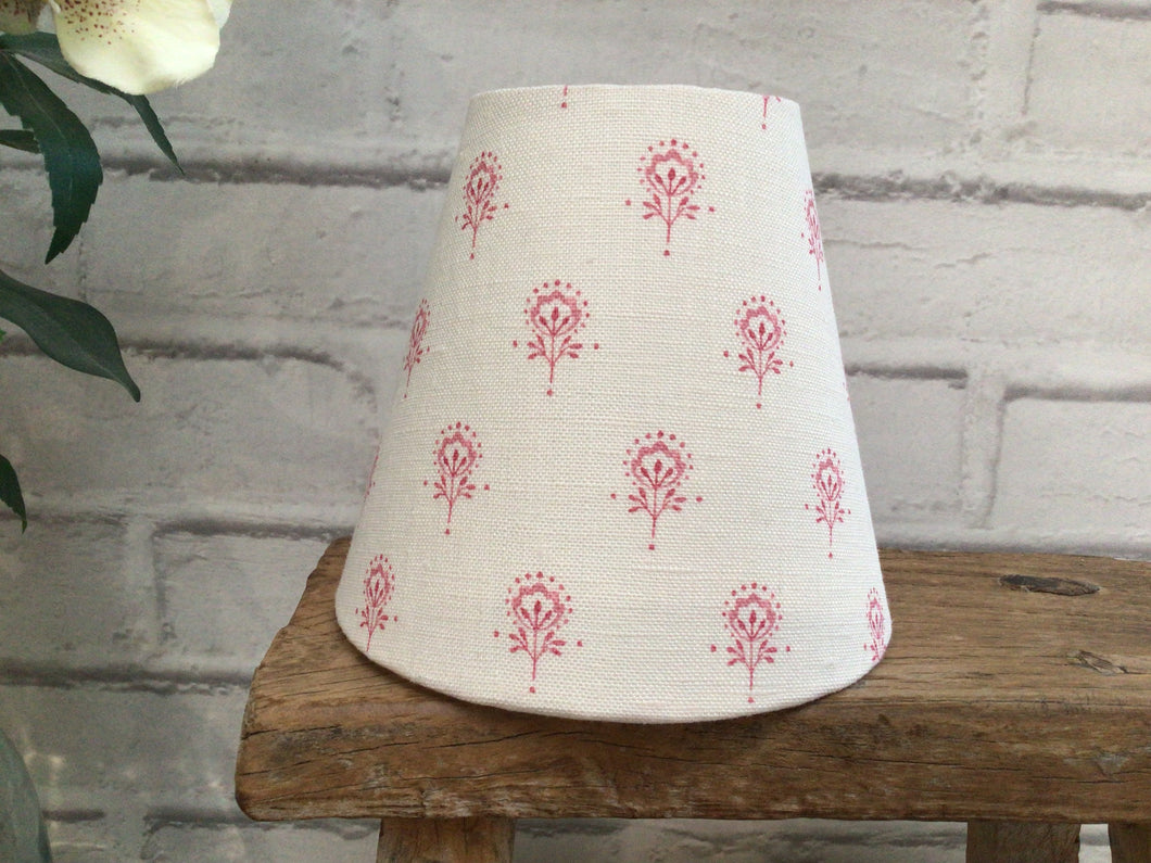 Candle Clip Lampshade - Peony and Sage - Ottillie Pink on cream linen