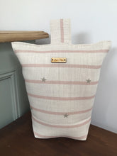 Load image into Gallery viewer, Weighted Doorstop - Peony and Sage - Mulberry Pink and Grey Stripe
