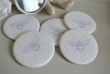 Load image into Gallery viewer, Pocket Mirror - Peony and Sage - Blue Bee on cream linen
