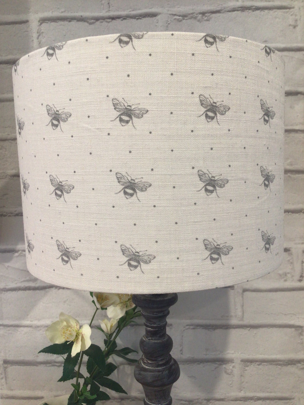 Lampshade - Peony and Sage Bees - 30cm drum lampshade