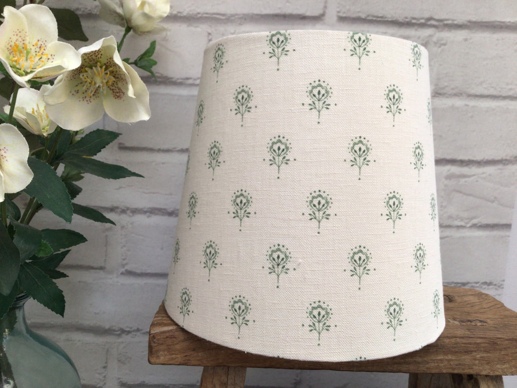 Empire Lampshade - Peony and Sage - Ottillie green on Cream linen - 20cm Shade