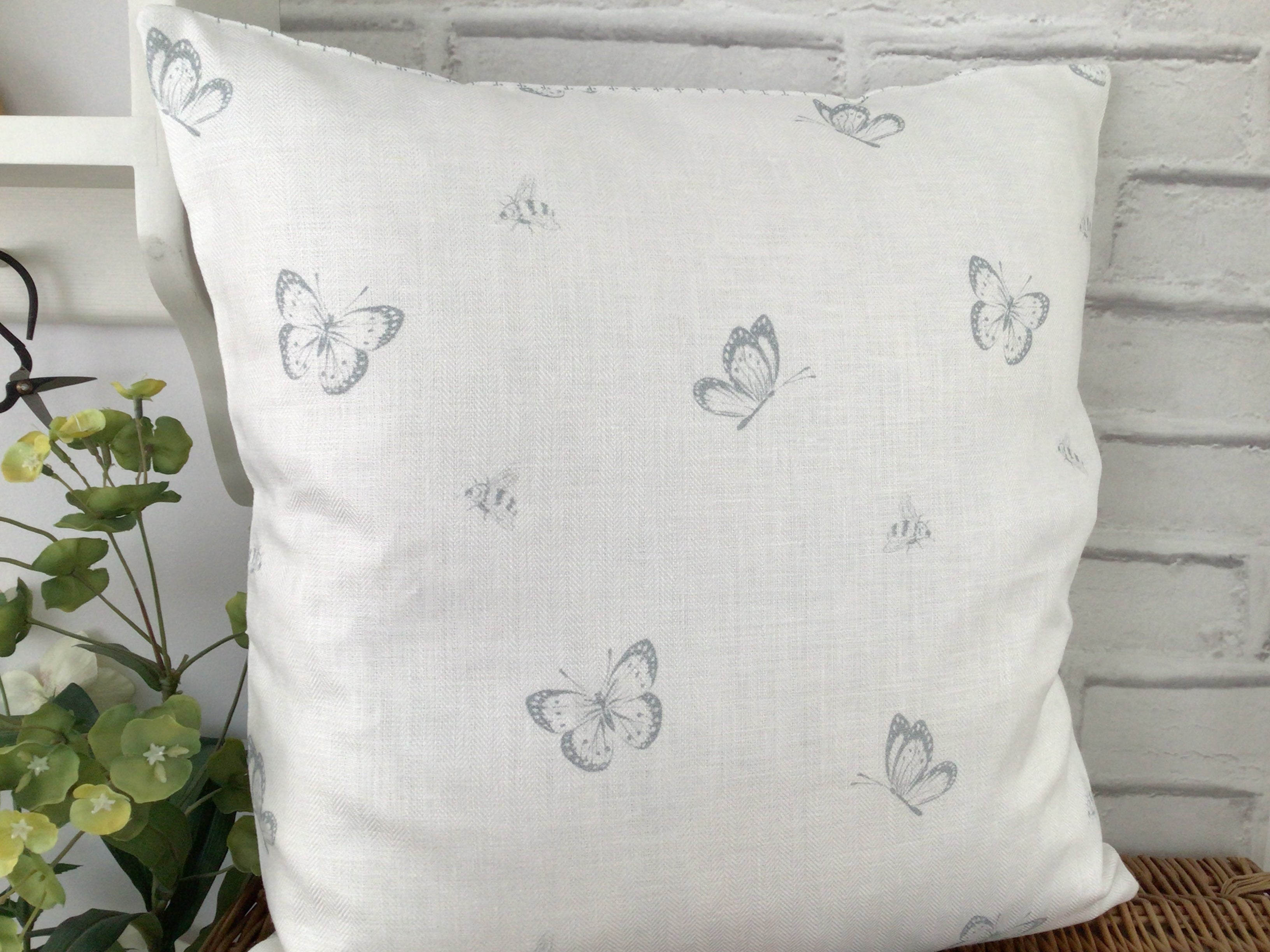 Cushion Cover - Peony & Sage - Bee & Butterfly linen 45cm
