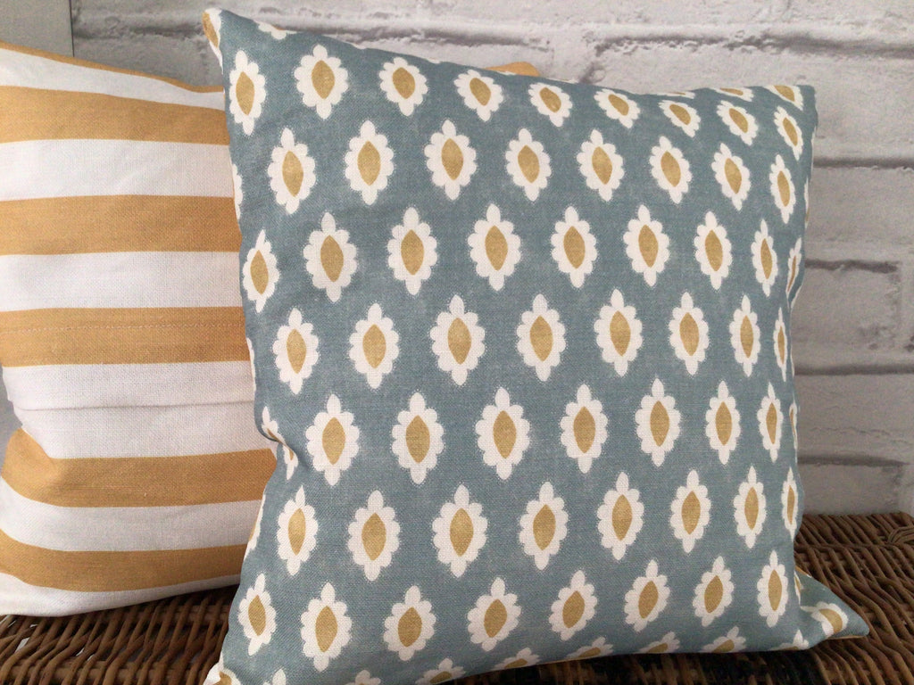 Cushion Cover - Peony & Sage - Ida and stripe blue and hay - 32cm x 32cm