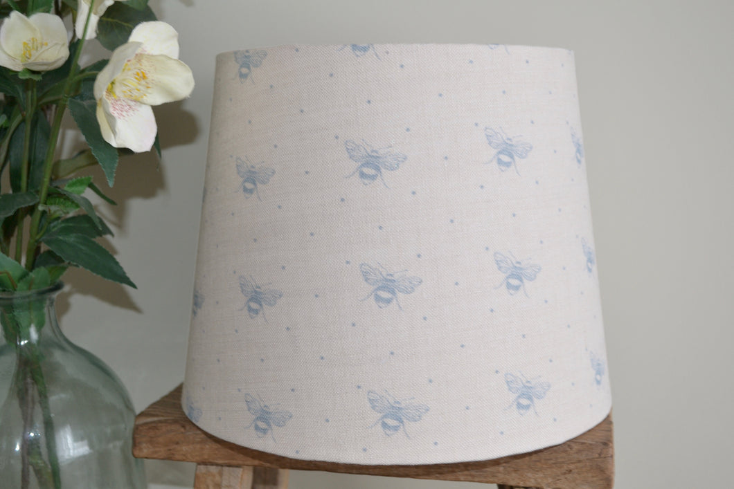 Empire Lampshade - Peony and Sage - Blue Bee on Cream linen - 25cm