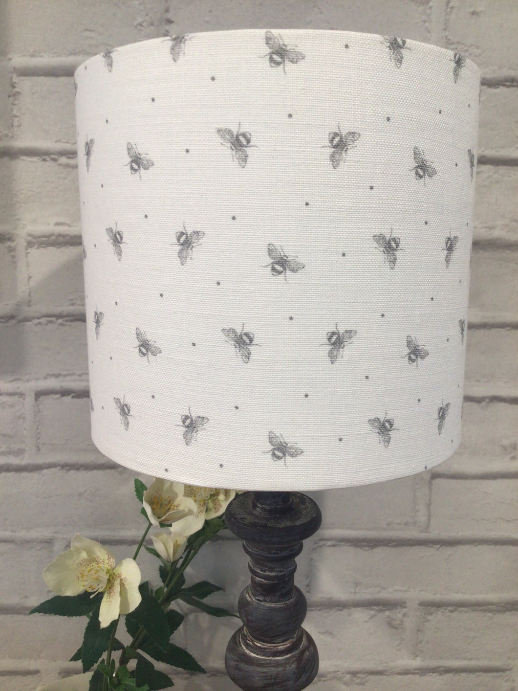 Lampshade - Peony and Sage tiny Bees - 20cm drum lampshade