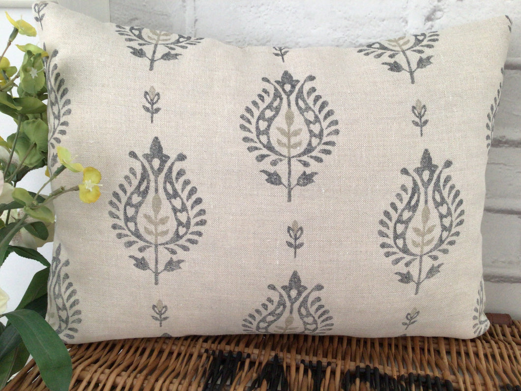 Cushion Cover - Peony and Sage Thali Pipe and Henna on Stone Linen - 30cm x 40cm