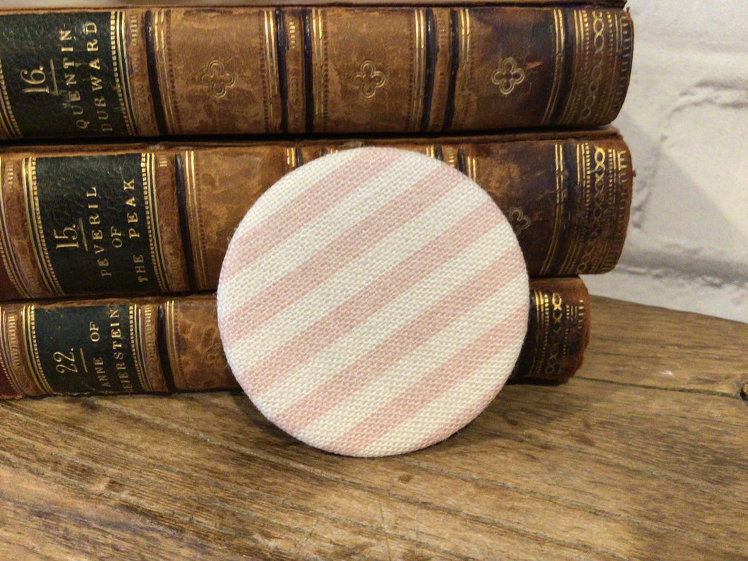Pocket Mirror - Peony and Sage - Pink Eva Stripe on cream linen