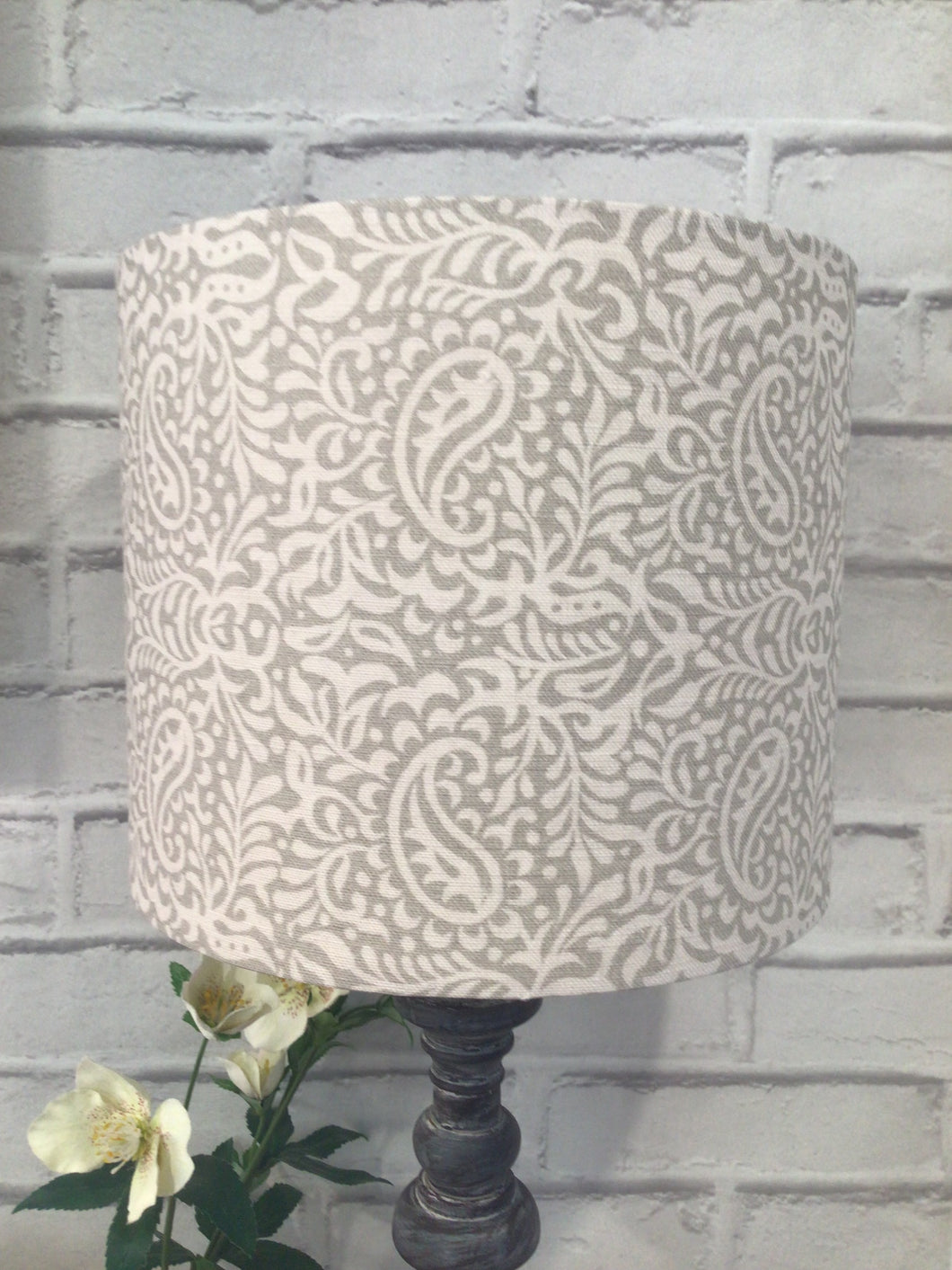 Lampshade - Peony and Sage Gustavian Grey India’s linen - 30cm drum lampshade