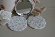 Load image into Gallery viewer, Pocket Mirror - Peony and Sage - Lucille Duck Egg Blue on cream linen
